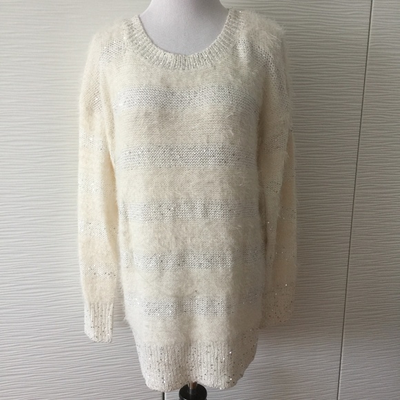 Bebe white Stripe Knit Sweater With Sequins - Picture 1 of 7